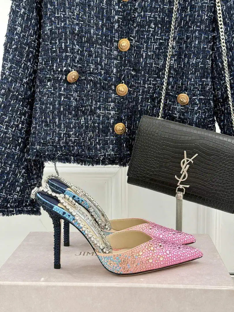 Jimmy Choo SAEDA100ZPJ Gold Satin Pumps with Crystals JC90001