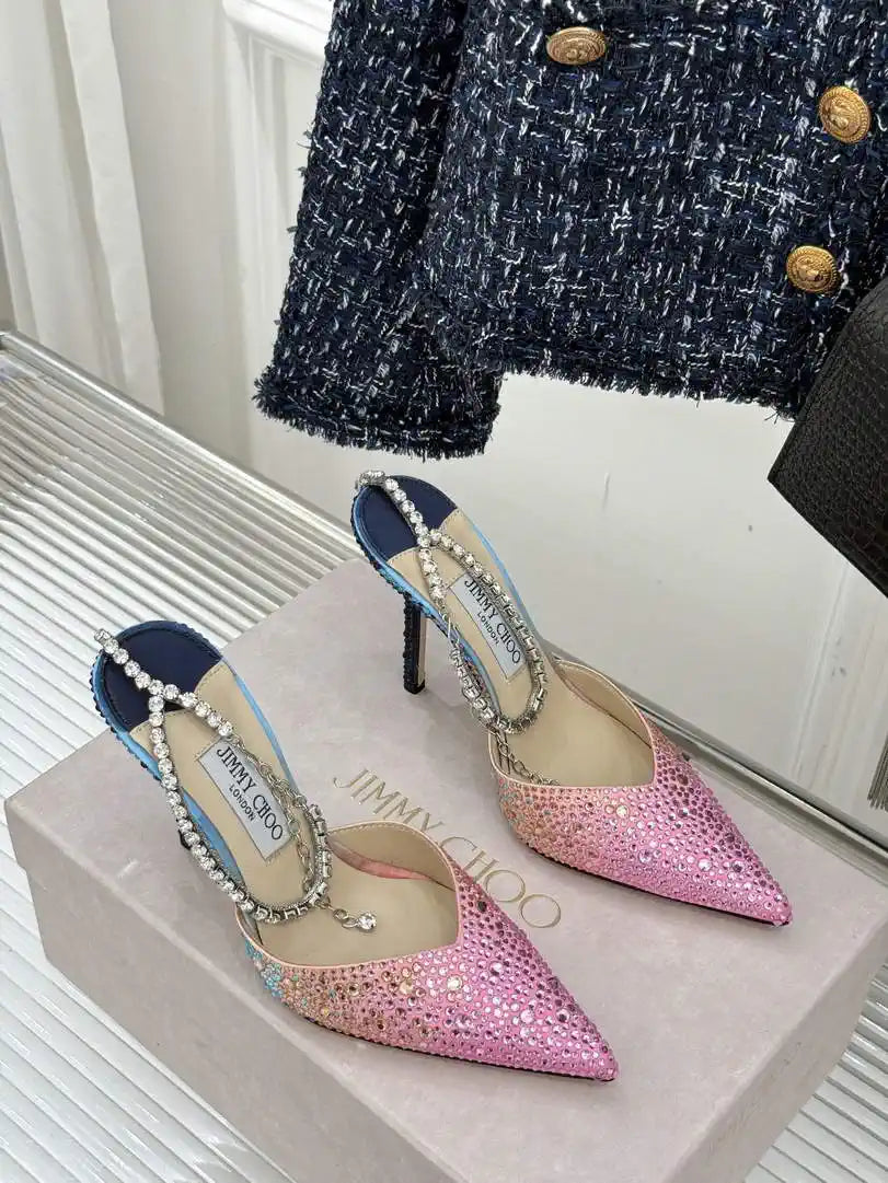 Jimmy Choo SAEDA100ZPJ Gold Satin Pumps with Crystals JC90001