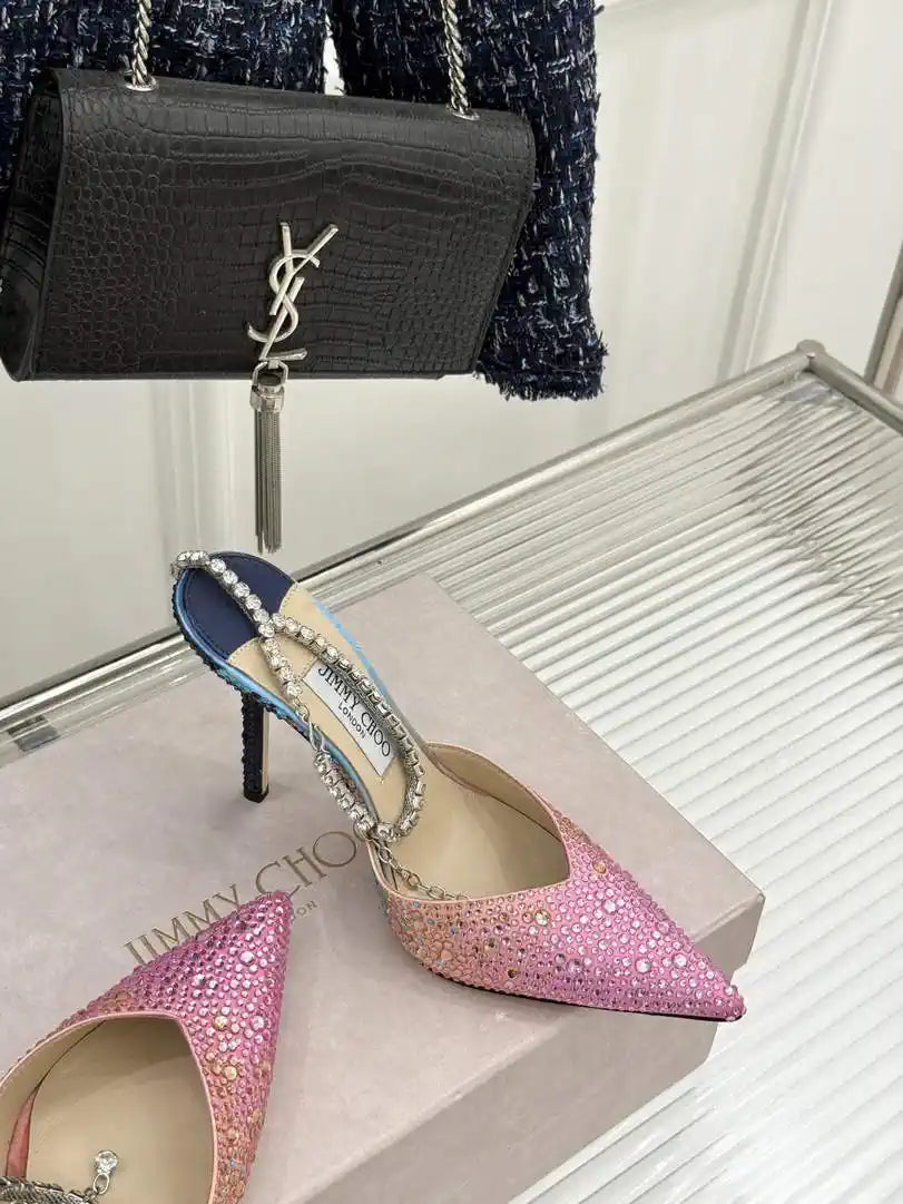 Jimmy Choo SAEDA100ZPJ Gold Satin Pumps with Crystals JC90001