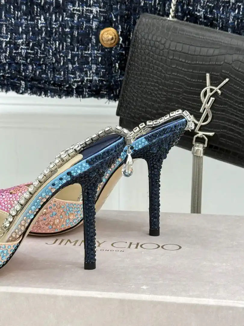 Jimmy Choo SAEDA100ZPJ Gold Satin Pumps with Crystals JC90001