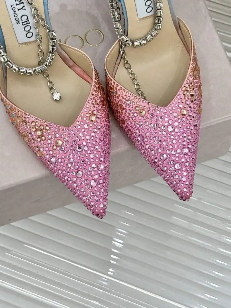 Jimmy Choo SAEDA100ZPJ Gold Satin Pumps with Crystals JC90001