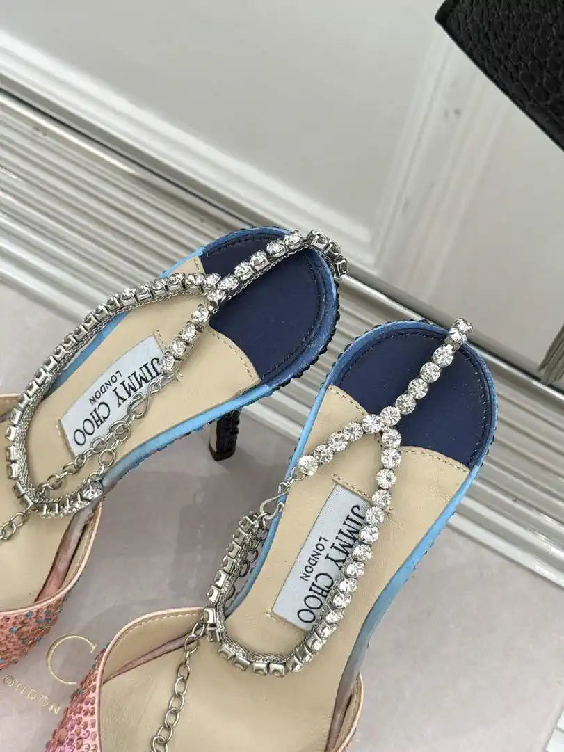 Jimmy Choo SAEDA100ZPJ Gold Satin Pumps with Crystals JC90001