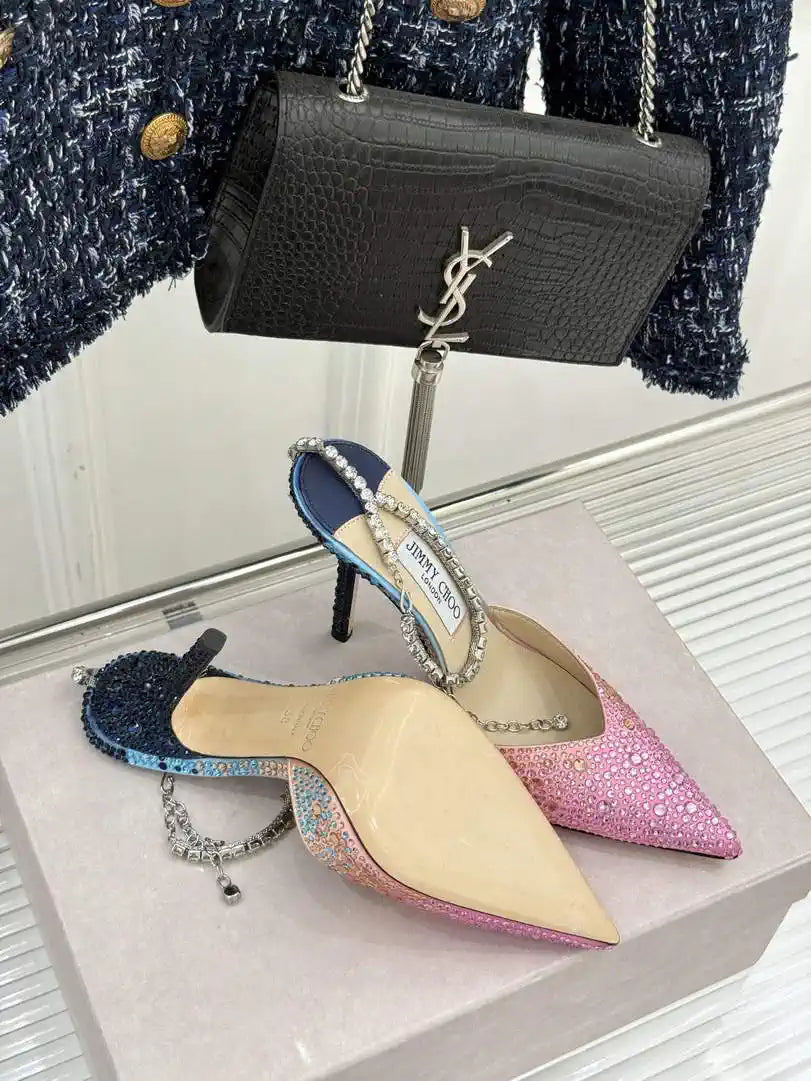 Jimmy Choo SAEDA100ZPJ Gold Satin Pumps with Crystals JC90001