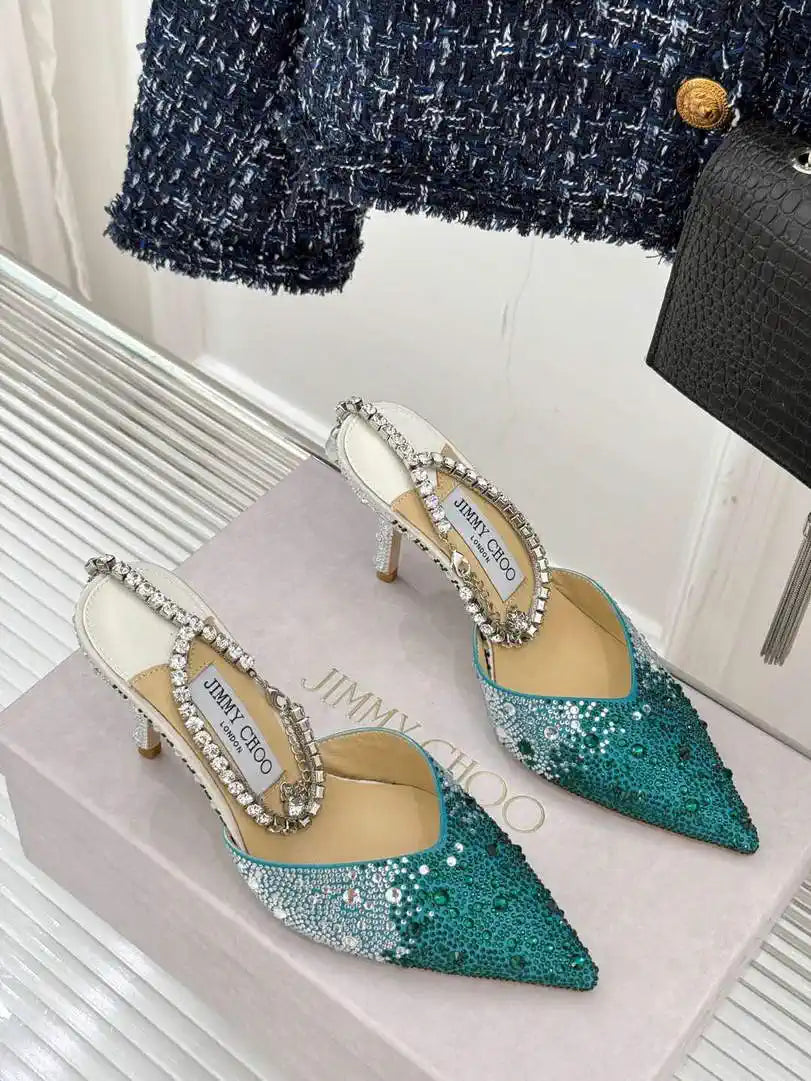 Jimmy Choo SAEDA100ZPJ Gold Satin Pumps with Crystals JC90011