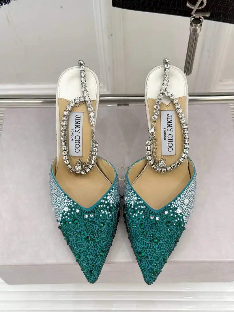Jimmy Choo SAEDA100ZPJ Gold Satin Pumps with Crystals JC90011