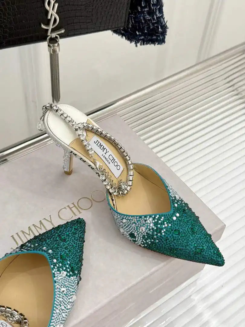 Jimmy Choo SAEDA100ZPJ Gold Satin Pumps with Crystals JC90011