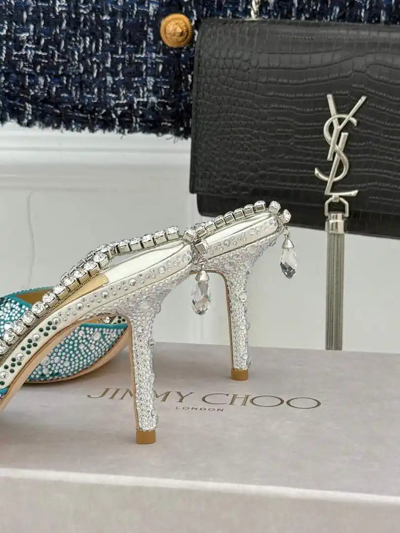 Jimmy Choo SAEDA100ZPJ Gold Satin Pumps with Crystals JC90011