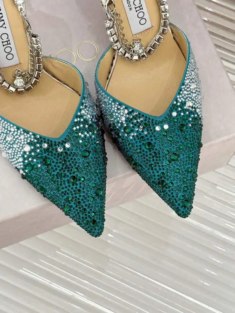Jimmy Choo SAEDA100ZPJ Gold Satin Pumps with Crystals JC90011