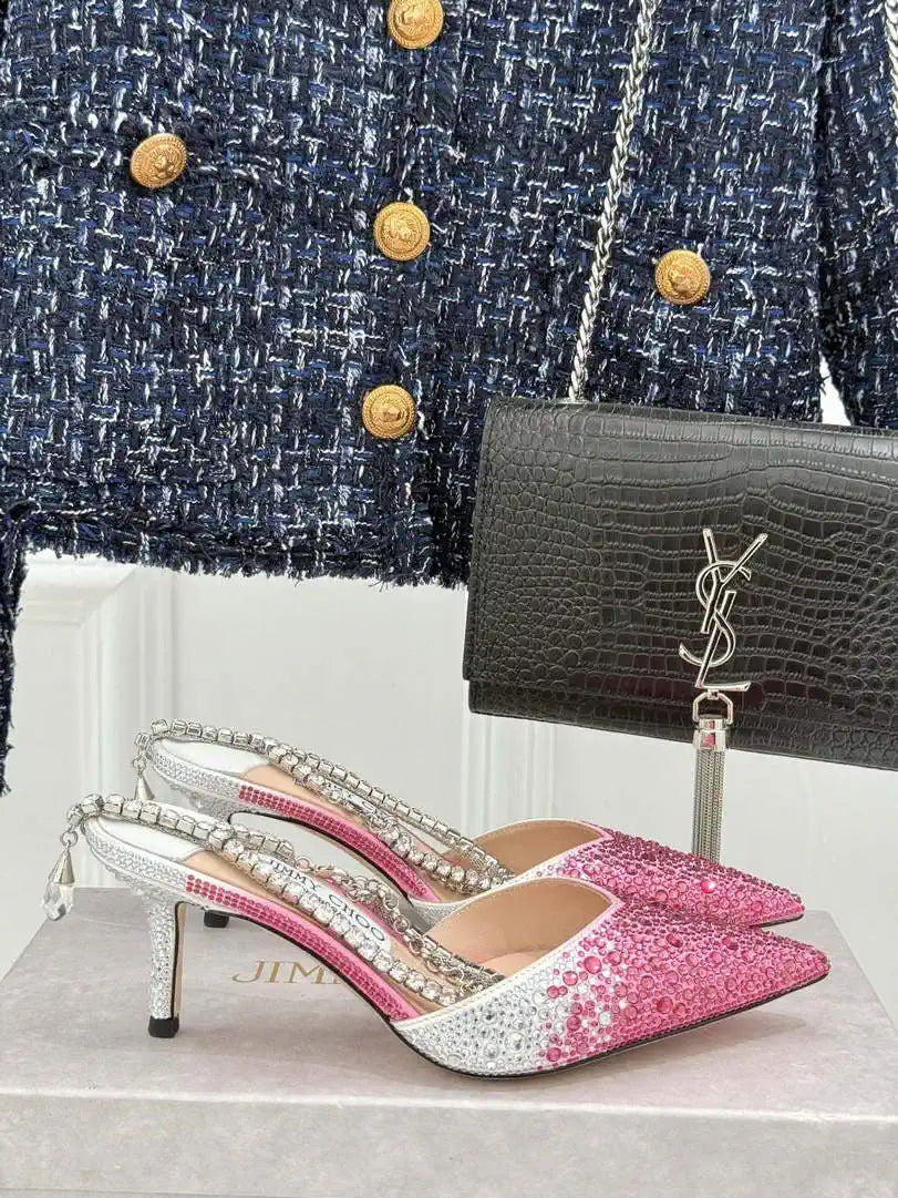 Jimmy Choo SAEDA100ZPJ Gold Satin Pumps with Crystals JC90012