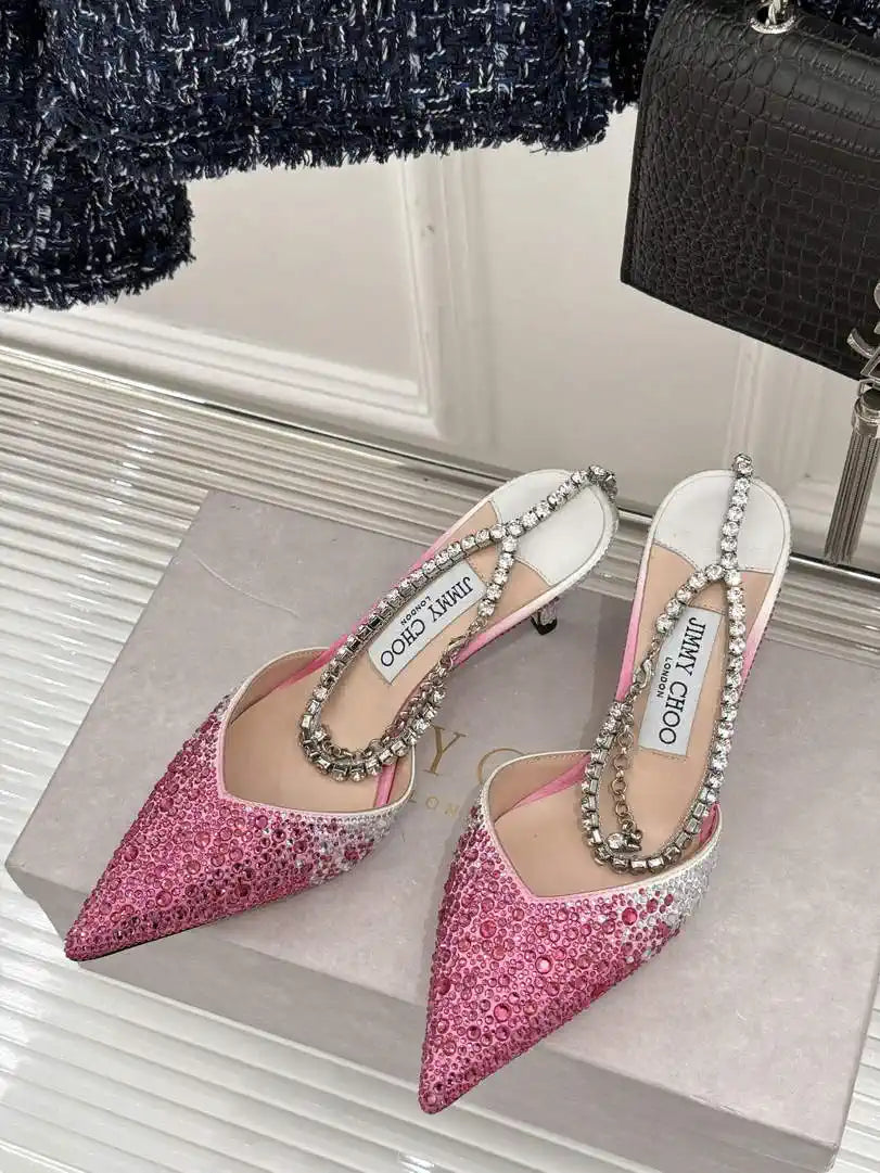Jimmy Choo SAEDA100ZPJ Gold Satin Pumps with Crystals JC90012