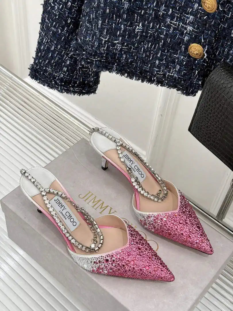 Jimmy Choo SAEDA100ZPJ Gold Satin Pumps with Crystals JC90012