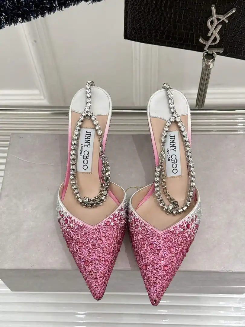 Jimmy Choo SAEDA100ZPJ Gold Satin Pumps with Crystals JC90012