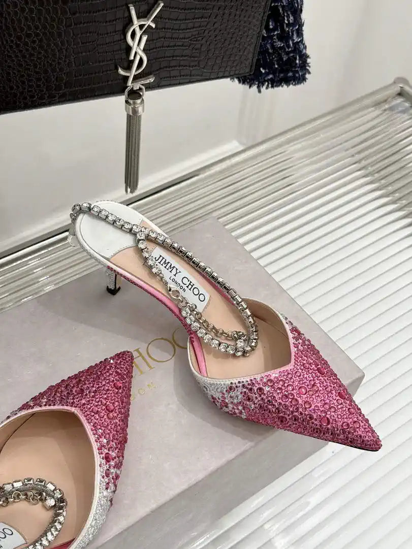 Jimmy Choo SAEDA100ZPJ Gold Satin Pumps with Crystals JC90012