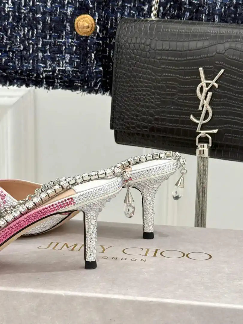 Jimmy Choo SAEDA100ZPJ Gold Satin Pumps with Crystals JC90012