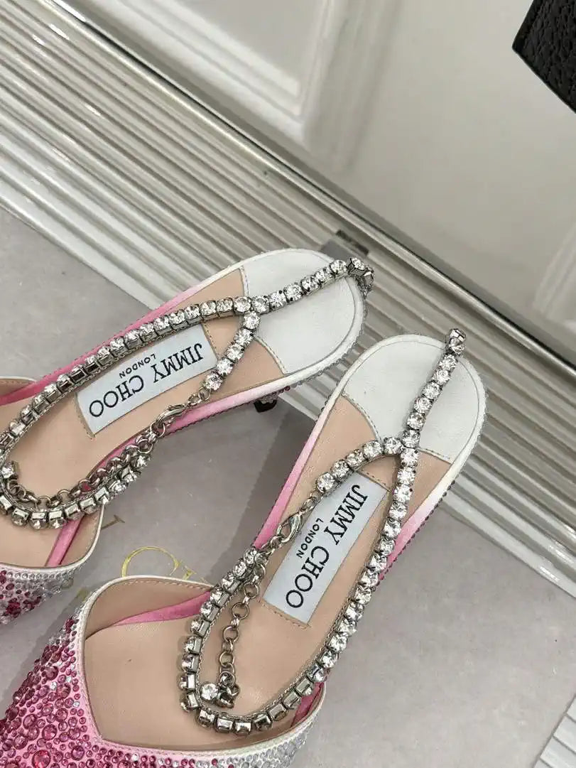 Jimmy Choo SAEDA100ZPJ Gold Satin Pumps with Crystals JC90012