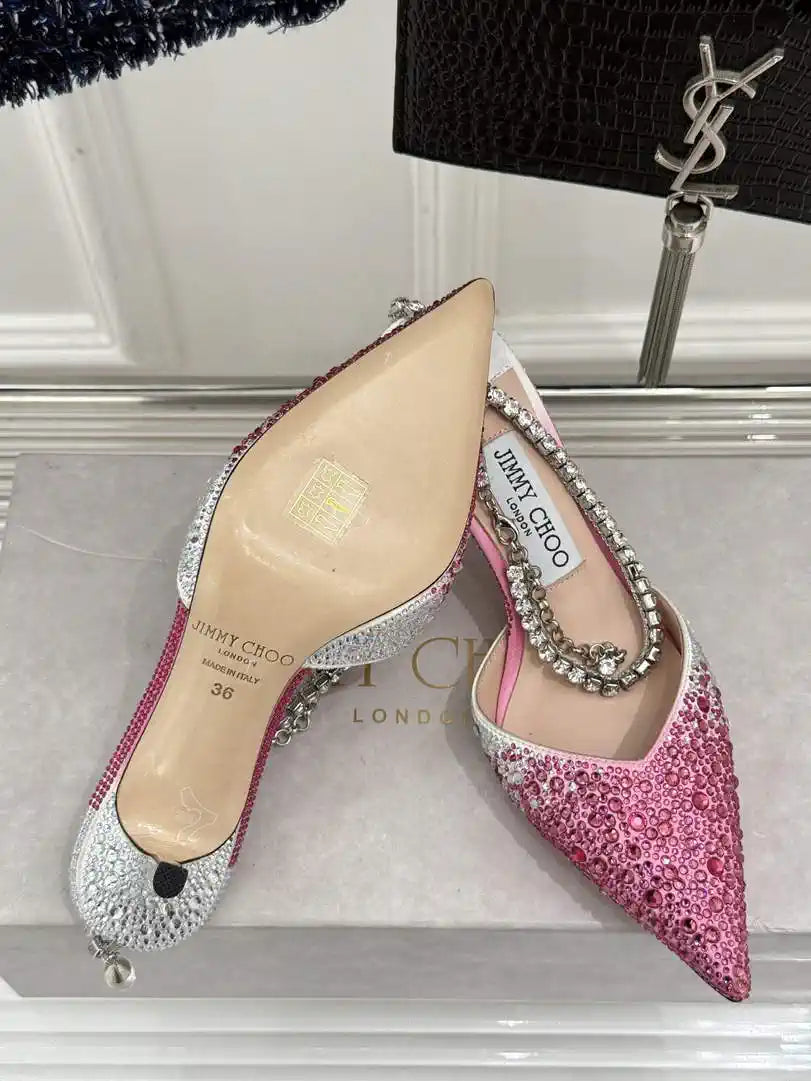 Jimmy Choo SAEDA100ZPJ Gold Satin Pumps with Crystals JC90012