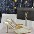 Jimmy Choo SAEDA100ZPJ Gold Satin Pumps with Crystals JC90013