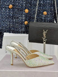Jimmy Choo SAEDA100ZPJ Gold Satin Pumps with Crystals JC90013