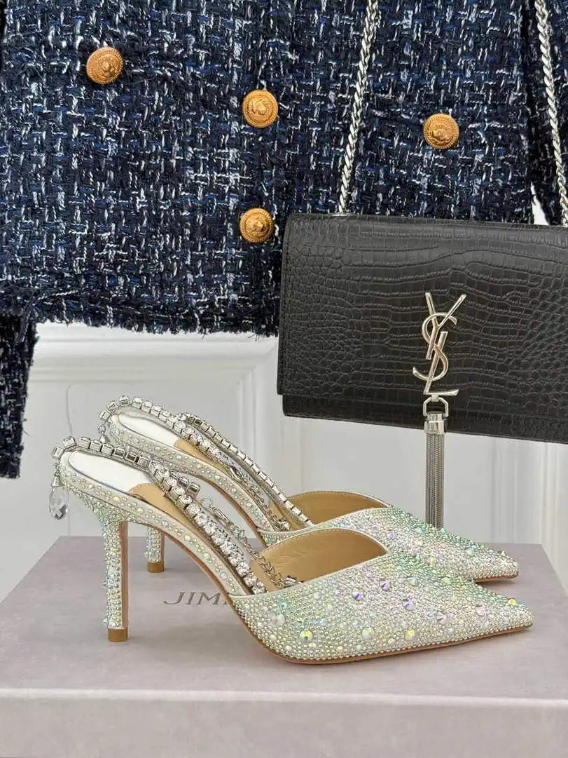 Jimmy Choo SAEDA100ZPJ Gold Satin Pumps with Crystals JC90013