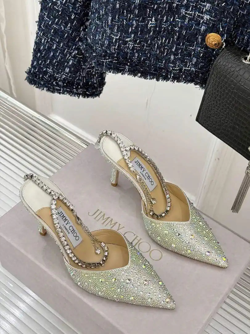 Jimmy Choo SAEDA100ZPJ Gold Satin Pumps with Crystals JC90013