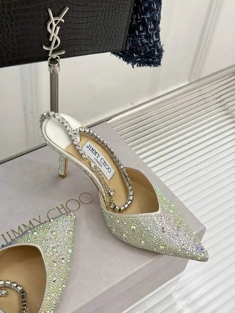 Jimmy Choo SAEDA100ZPJ Gold Satin Pumps with Crystals JC90013