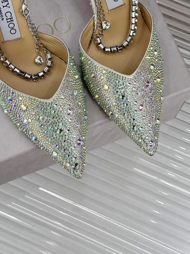 Jimmy Choo SAEDA100ZPJ Gold Satin Pumps with Crystals JC90013