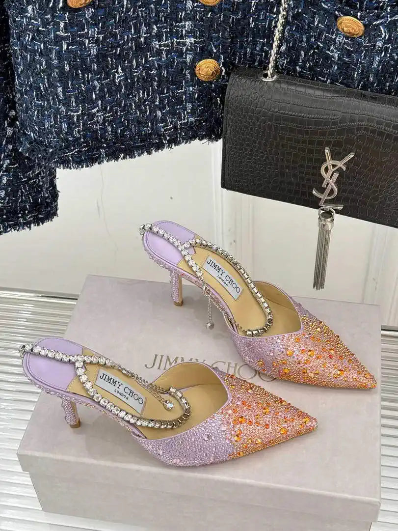 Jimmy Choo SAEDA100ZPJ Gold Satin Pumps with Crystals JC90014