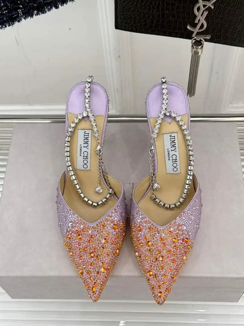 Jimmy Choo SAEDA100ZPJ Gold Satin Pumps with Crystals JC90014