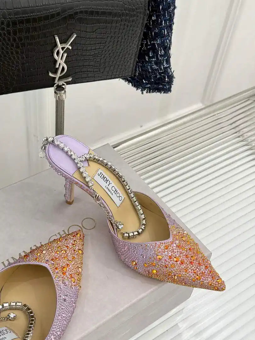 Jimmy Choo SAEDA100ZPJ Gold Satin Pumps with Crystals JC90014