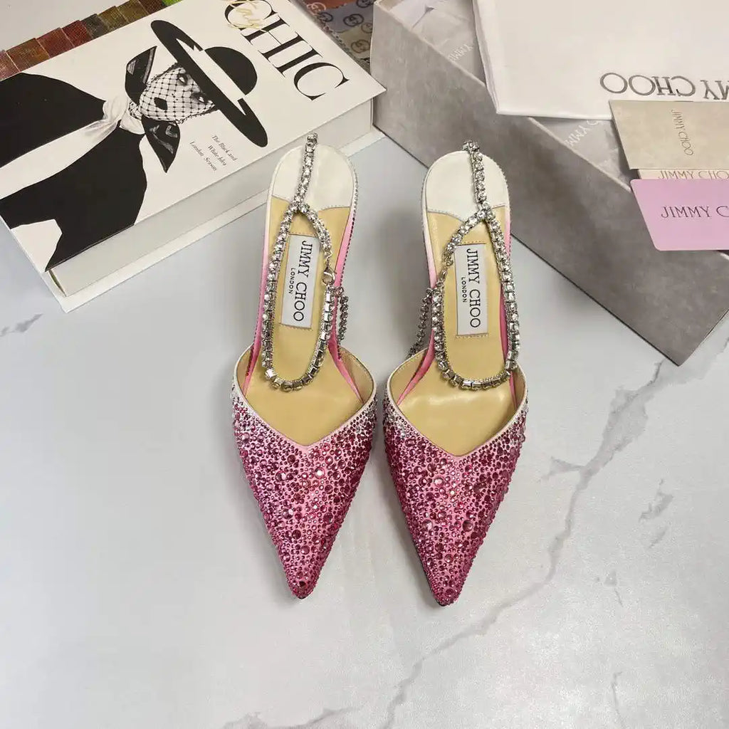 Jimmy Choo SAEDA100ZPJ Gold Satin Pumps with Crystals JC90002