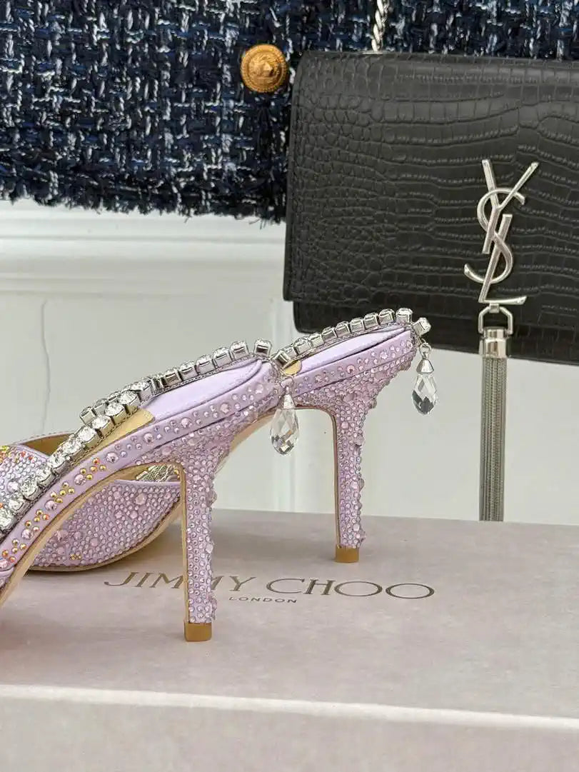 Jimmy Choo SAEDA100ZPJ Gold Satin Pumps with Crystals JC90014