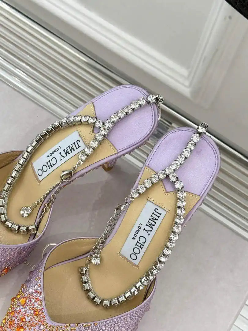 Jimmy Choo SAEDA100ZPJ Gold Satin Pumps with Crystals JC90014
