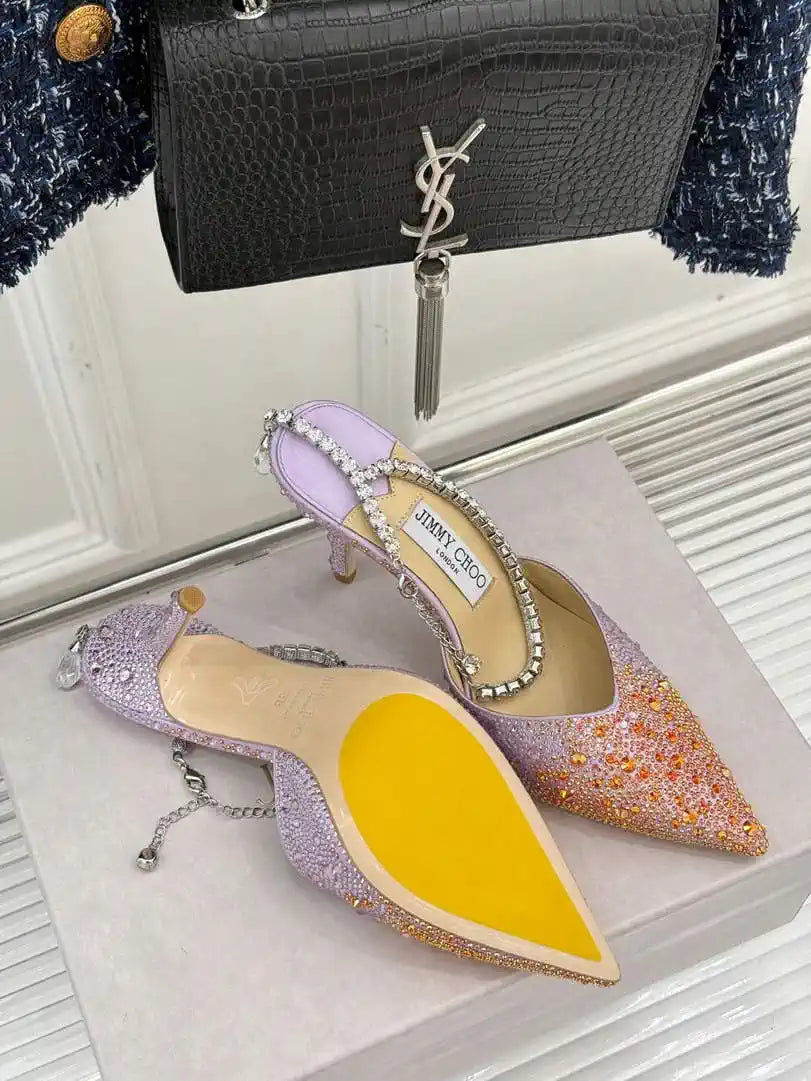 Jimmy Choo SAEDA100ZPJ Gold Satin Pumps with Crystals JC90014
