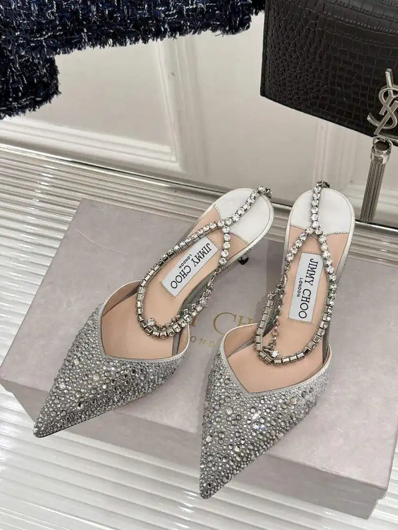 Jimmy Choo SAEDA100ZPJ Gold Satin Pumps with Crystals JC90015