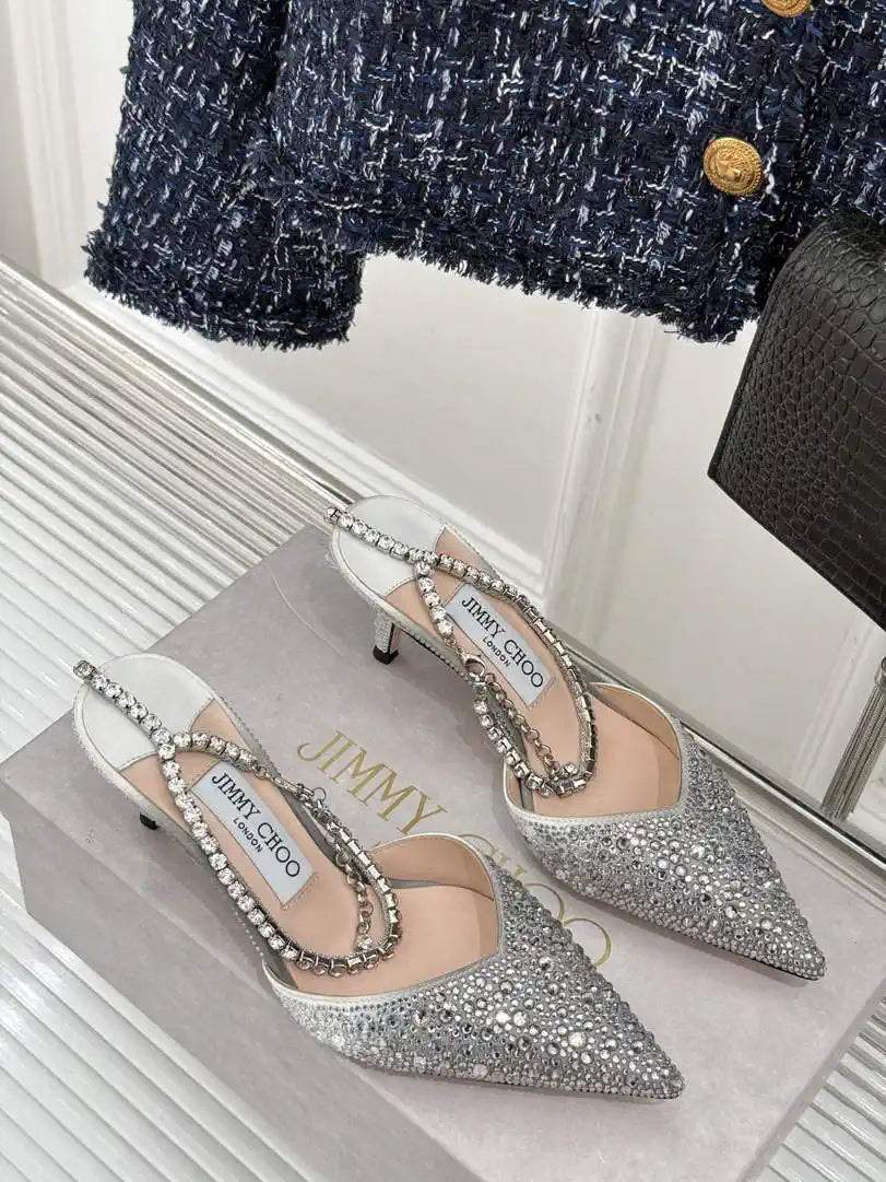 Jimmy Choo SAEDA100ZPJ Gold Satin Pumps with Crystals JC90015