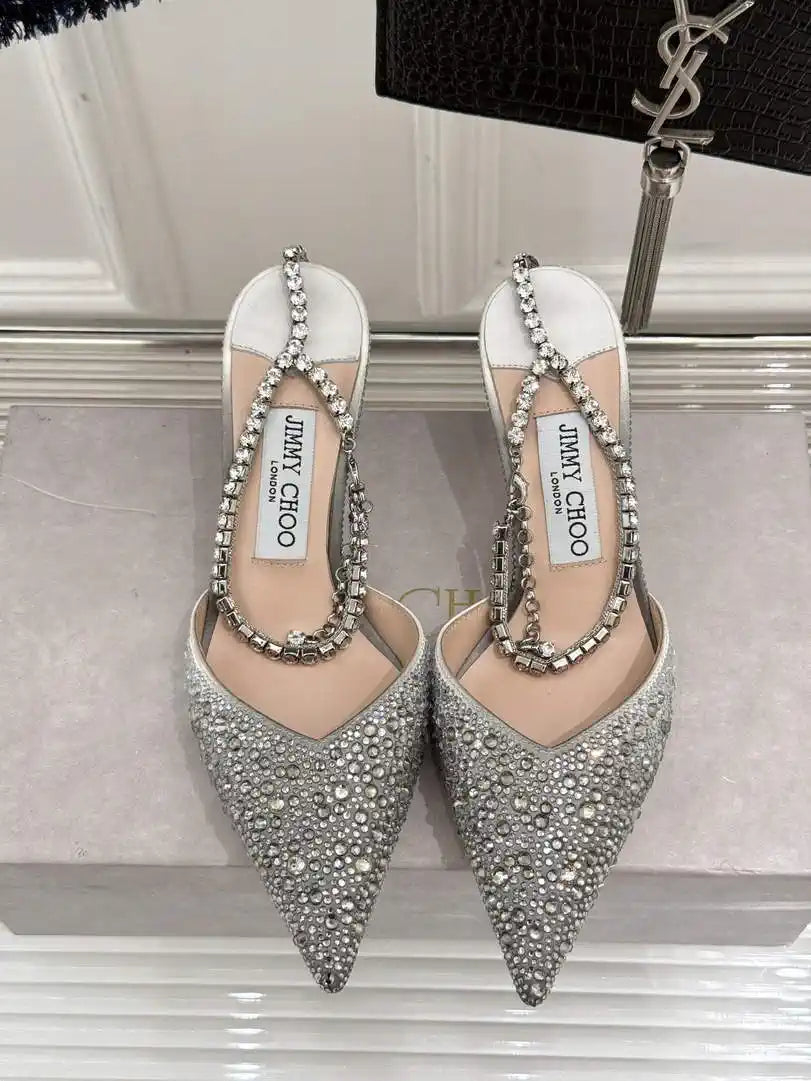 Jimmy Choo SAEDA100ZPJ Gold Satin Pumps with Crystals JC90015