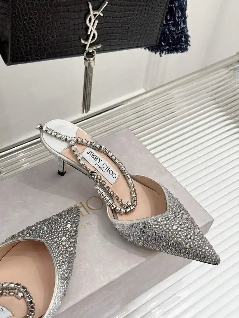 Jimmy Choo SAEDA100ZPJ Gold Satin Pumps with Crystals JC90015