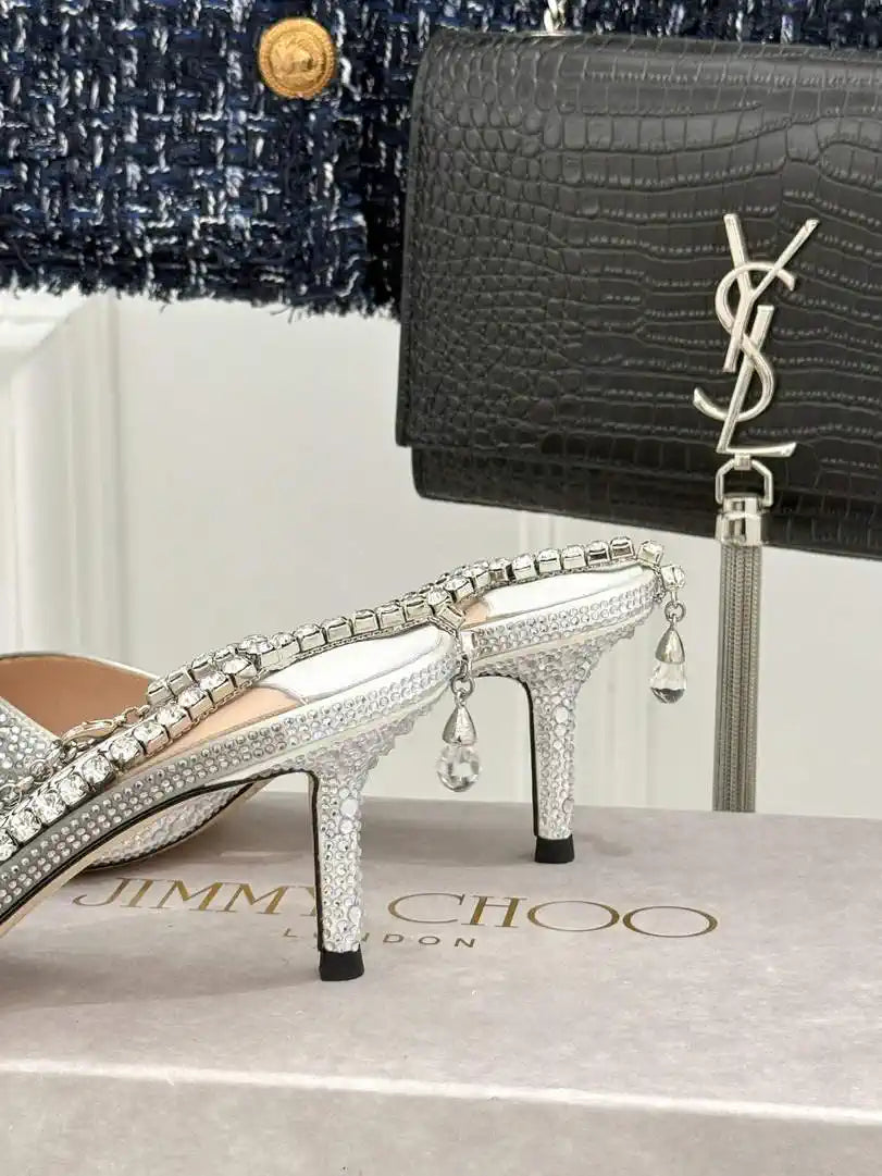 Jimmy Choo SAEDA100ZPJ Gold Satin Pumps with Crystals JC90015