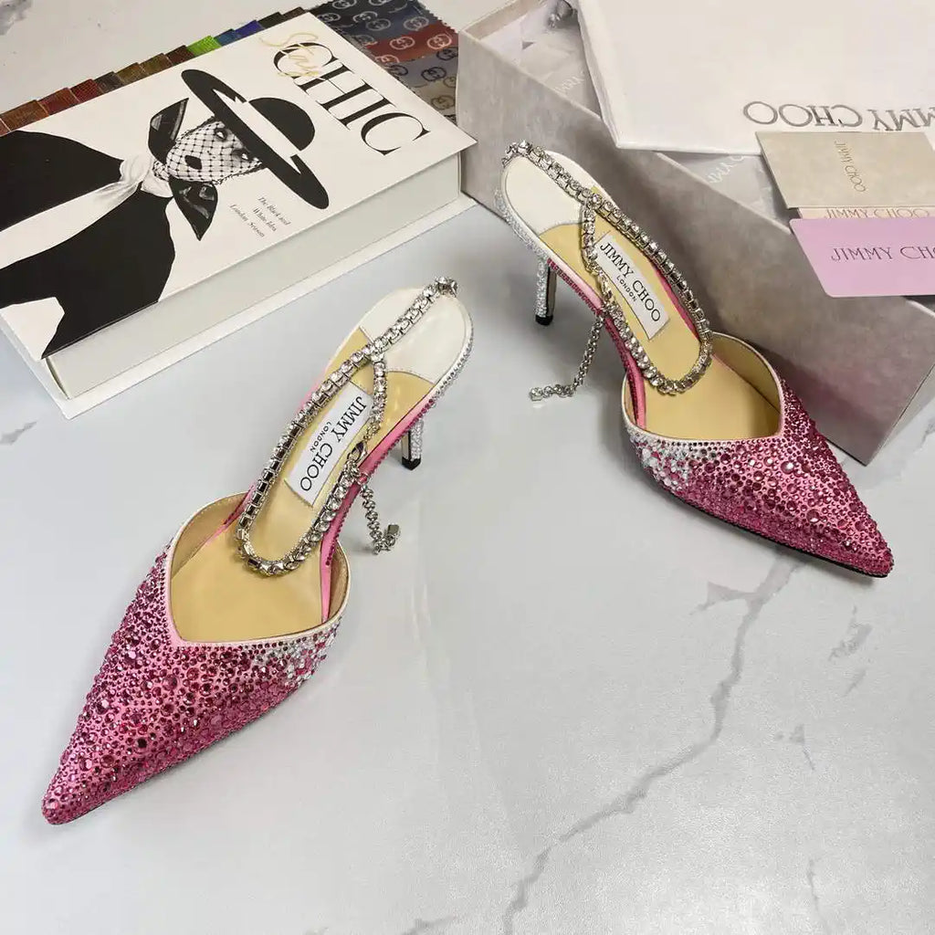 Jimmy Choo SAEDA100ZPJ Gold Satin Pumps with Crystals JC90002