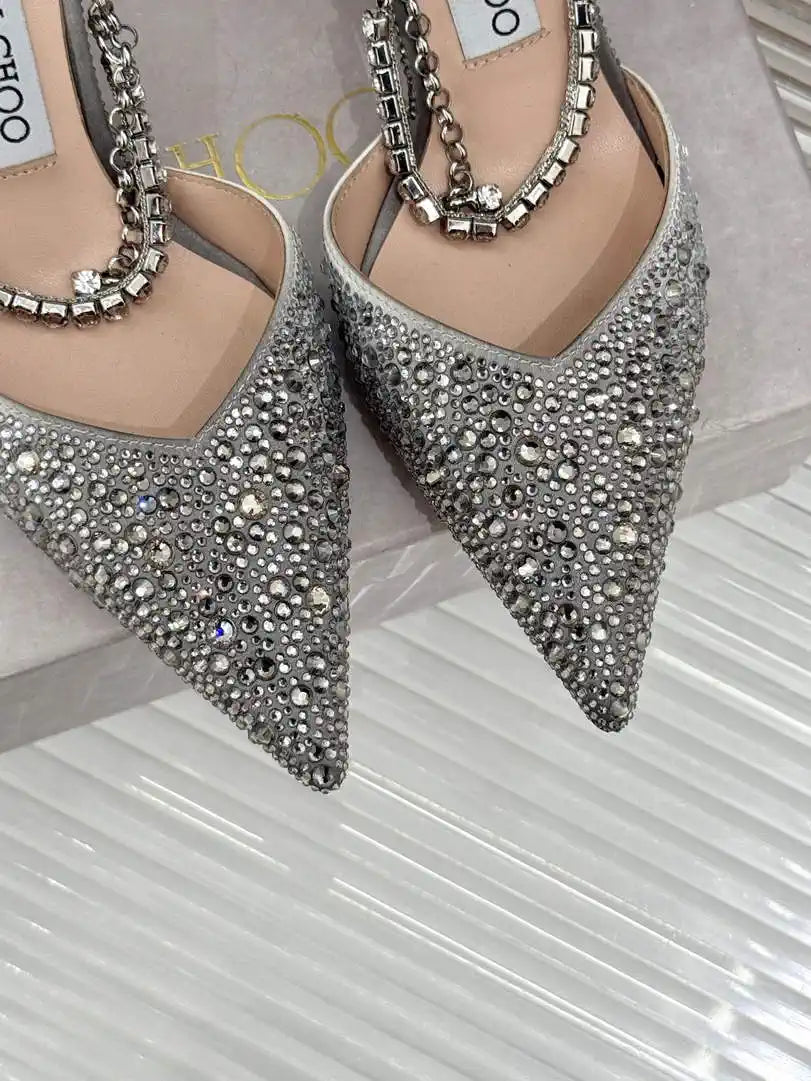 Jimmy Choo SAEDA100ZPJ Gold Satin Pumps with Crystals JC90015