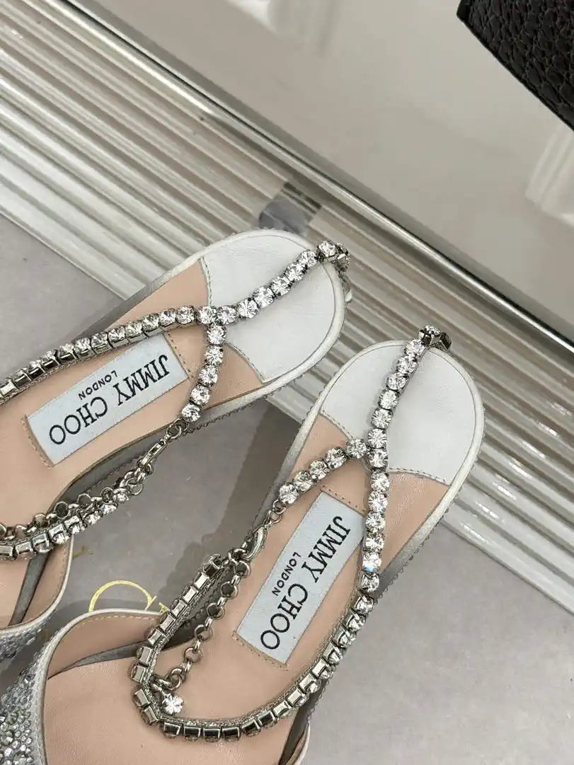 Jimmy Choo SAEDA100ZPJ Gold Satin Pumps with Crystals JC90015