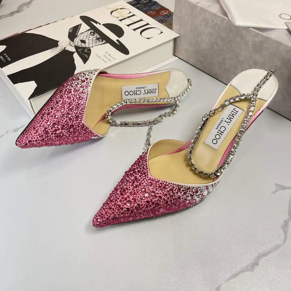 Jimmy Choo SAEDA100ZPJ Gold Satin Pumps with Crystals JC90002