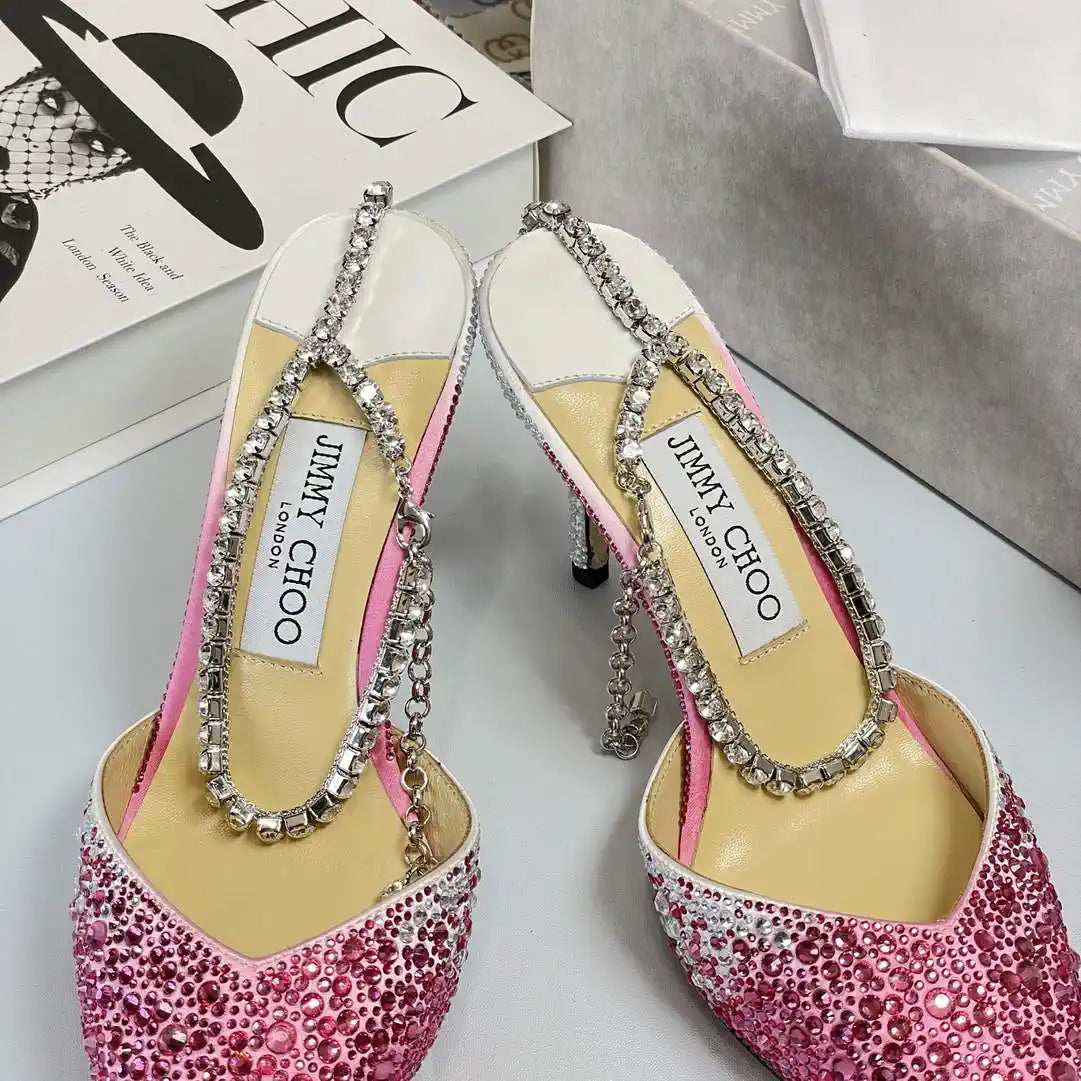 Jimmy Choo SAEDA100ZPJ Gold Satin Pumps with Crystals JC90002
