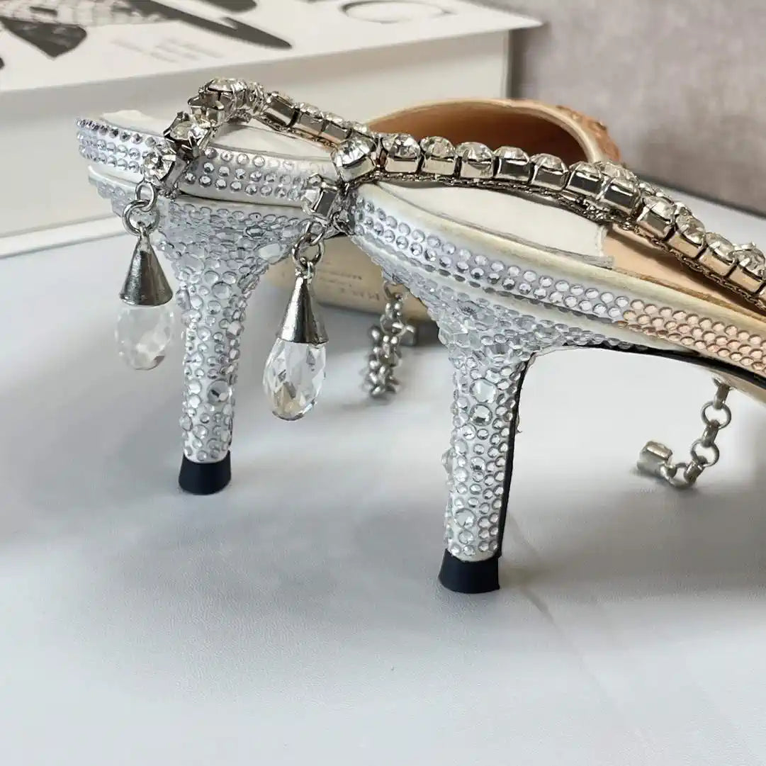 Jimmy Choo SAEDA100ZPJ Gold Satin Pumps with Crystals JC90003
