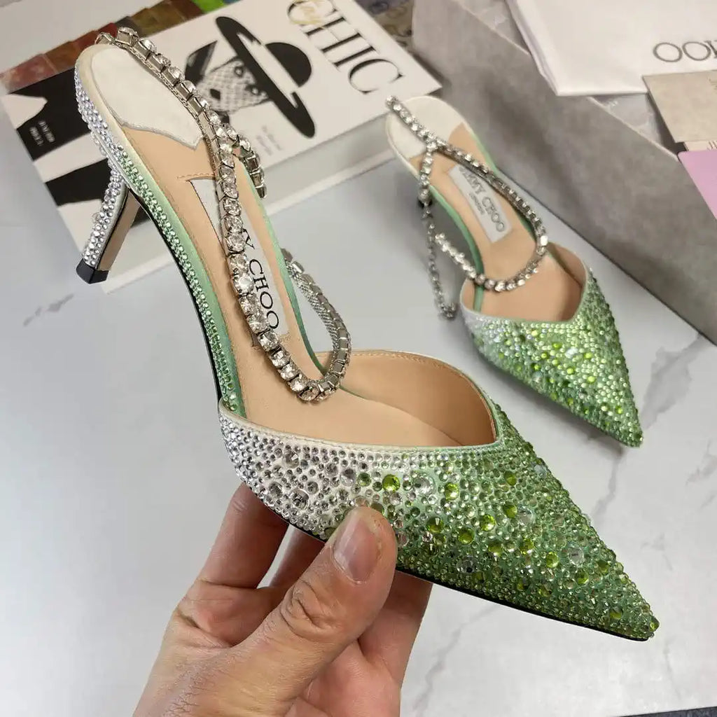 Jimmy Choo SAEDA100ZPJ Gold Satin Pumps with Crystals JC90004