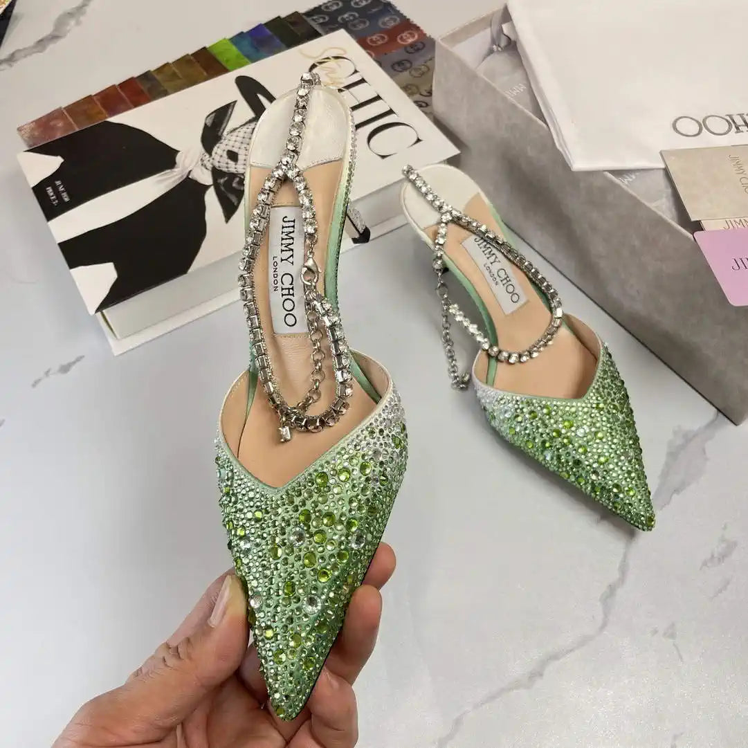 Jimmy Choo SAEDA100ZPJ Gold Satin Pumps with Crystals JC90004