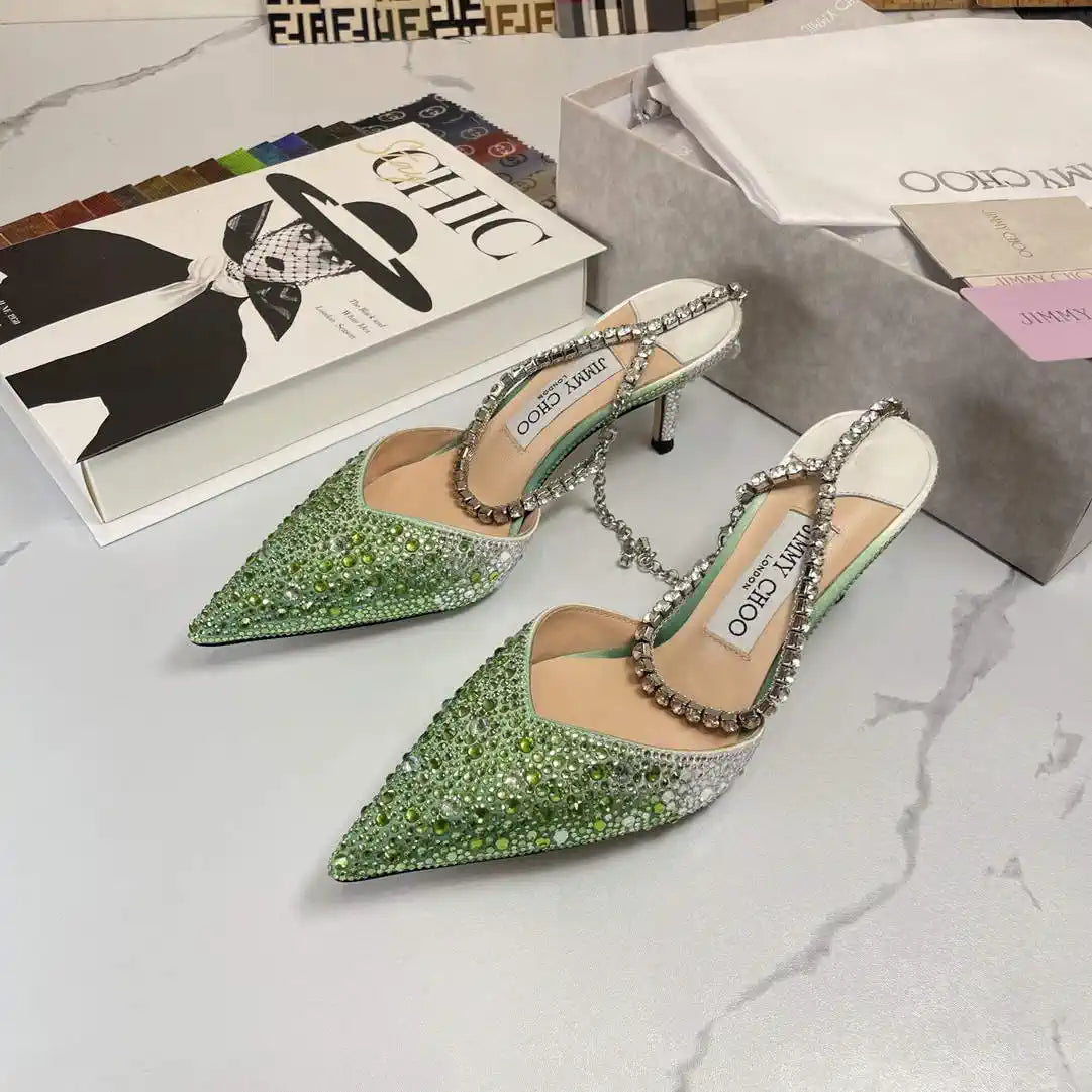 Jimmy Choo SAEDA100ZPJ Gold Satin Pumps with Crystals JC90004