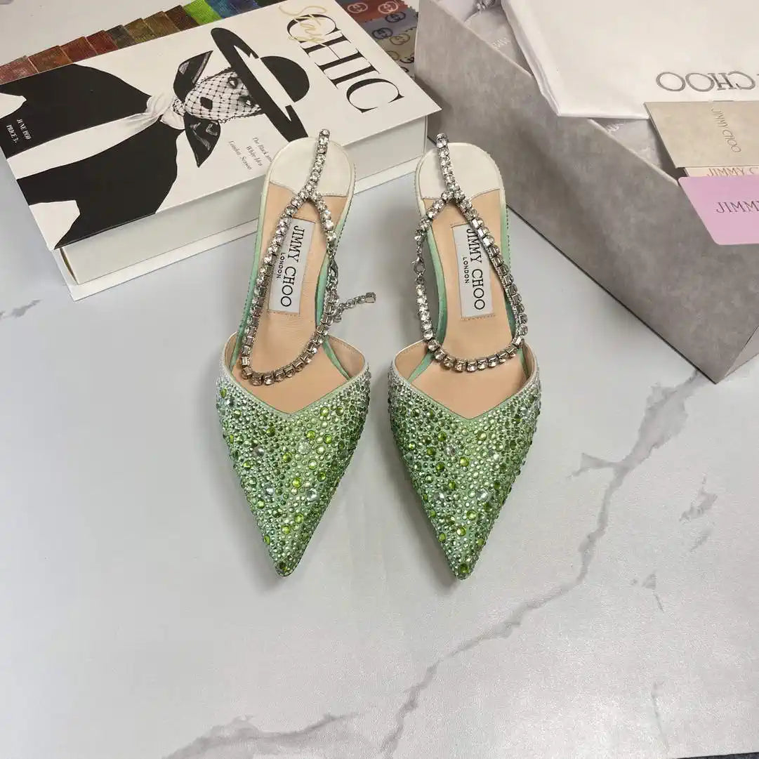 Jimmy Choo SAEDA100ZPJ Gold Satin Pumps with Crystals JC90004