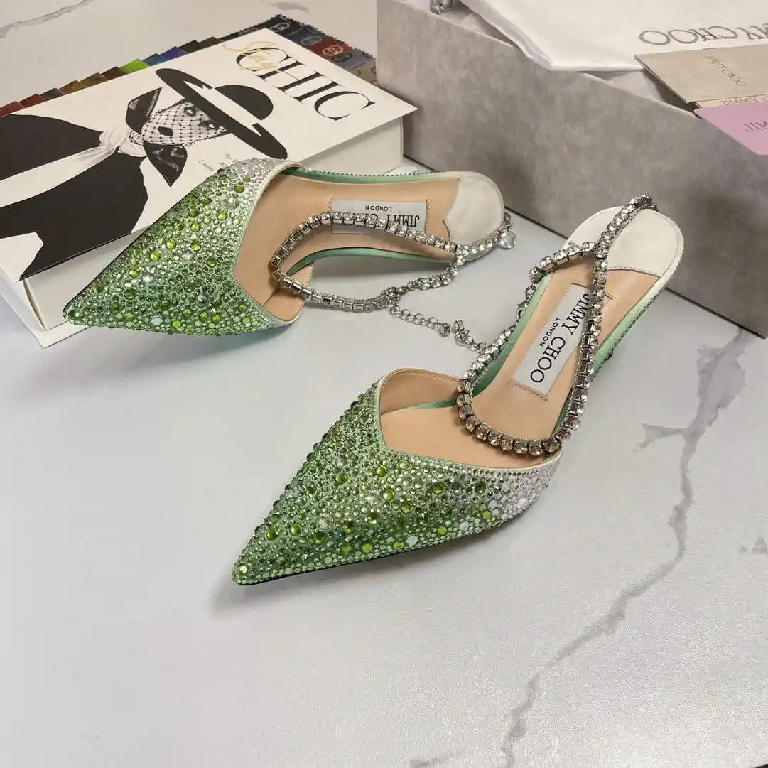 Jimmy Choo SAEDA100ZPJ Gold Satin Pumps with Crystals JC90004