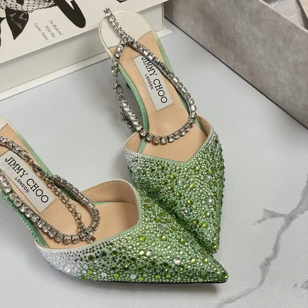 Jimmy Choo SAEDA100ZPJ Gold Satin Pumps with Crystals JC90004